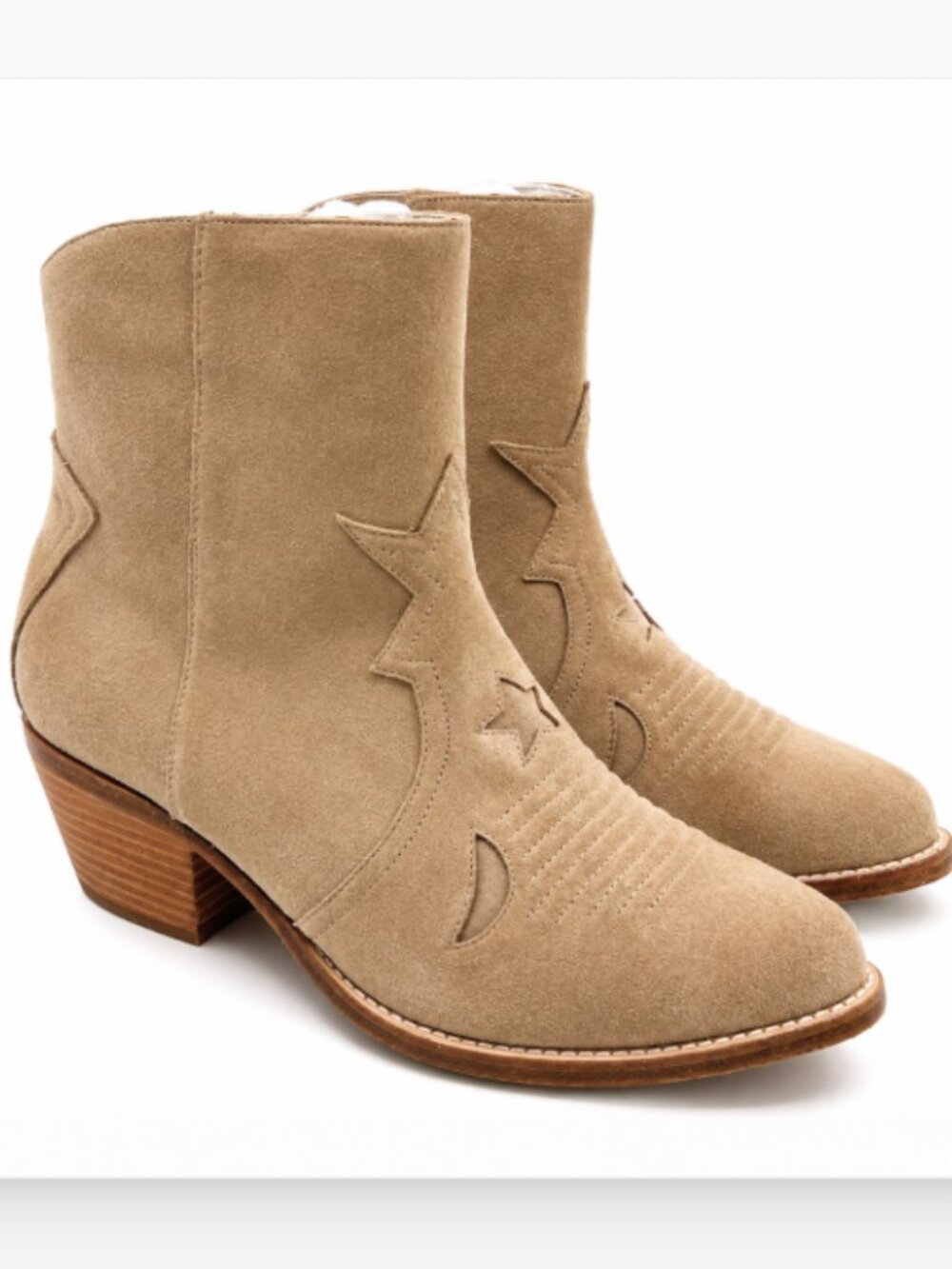 Joie Perpetua Western Booties Size 39.5 Tan Suede Leather 2" Block Heel NWB